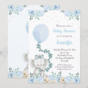 Elephant Baby Dusche Einladung Balloons Blue Baby