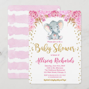 Elephant Baby Dusche Einladung Mädchen rosa Gold