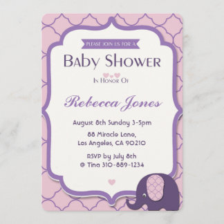 Elephant Baby Dusche Einladung Pink Lila Quatrefol