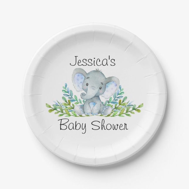 Elephant Baby Dusche, Erste Geburtstagsparty Pappteller (Vorderseite)