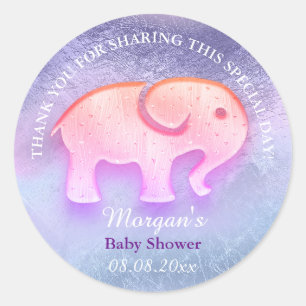 Elephant Baby Dusche Gefallen Danke Holograph Ombr Runder Aufkleber