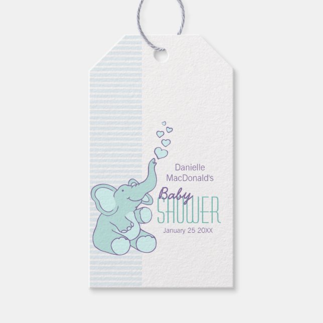 Elephant baby Dusche Geschenke blau Anhänger (Vorderseite)