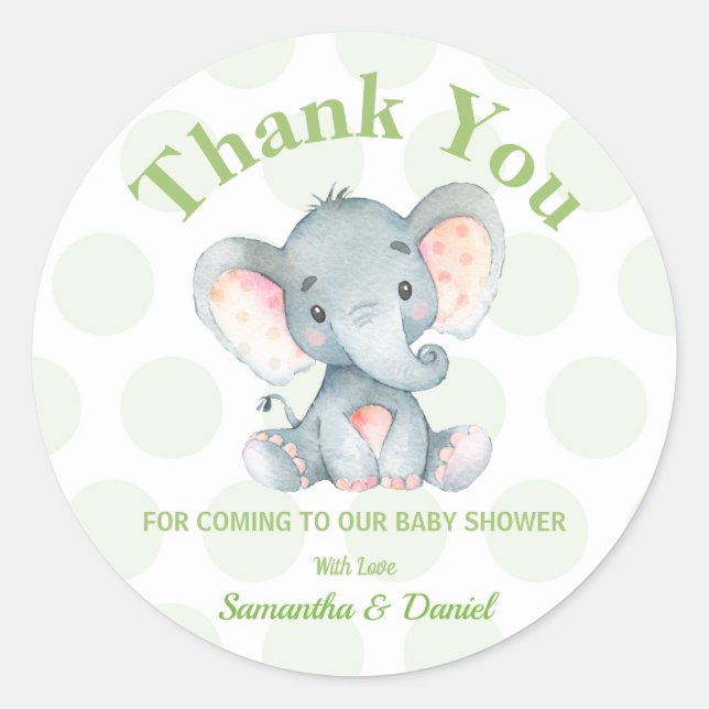 Elephant Baby Dusche Vielen Dank Aufkleber Labels  (Vorderseite)