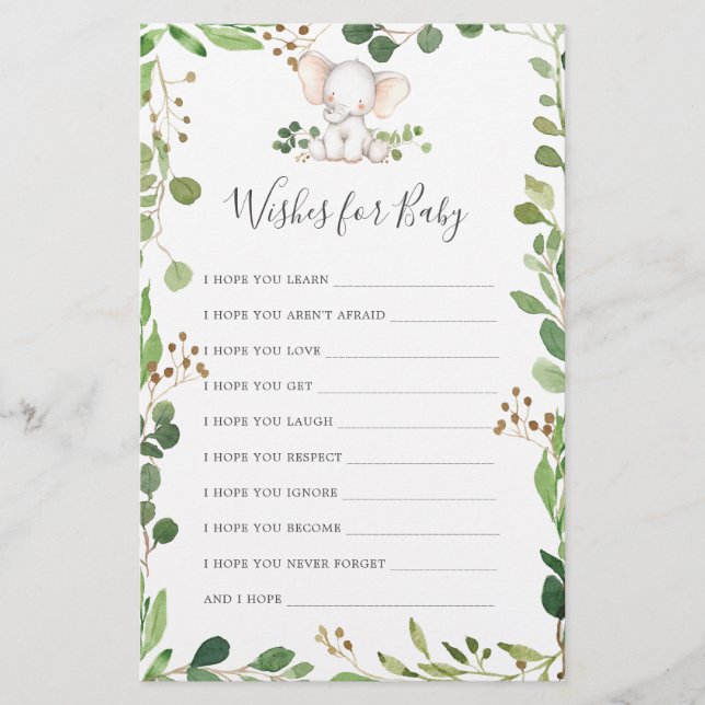 Elephant Baby Dusche Wünsche für Baby (Vorderseite)