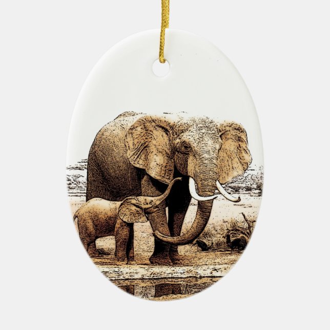 Elephant & Baby Elephant Keramik Ornament (Vorne)