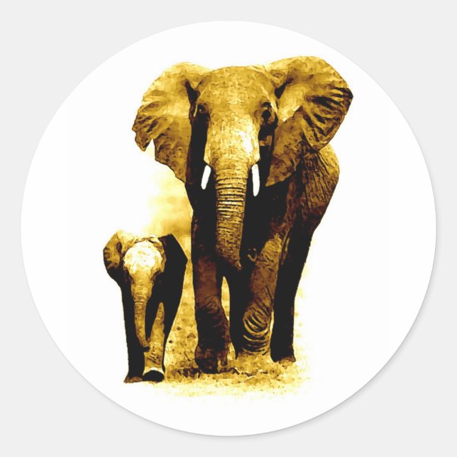 Elephant & Baby Elephant Runder Aufkleber (Vorderseite)
