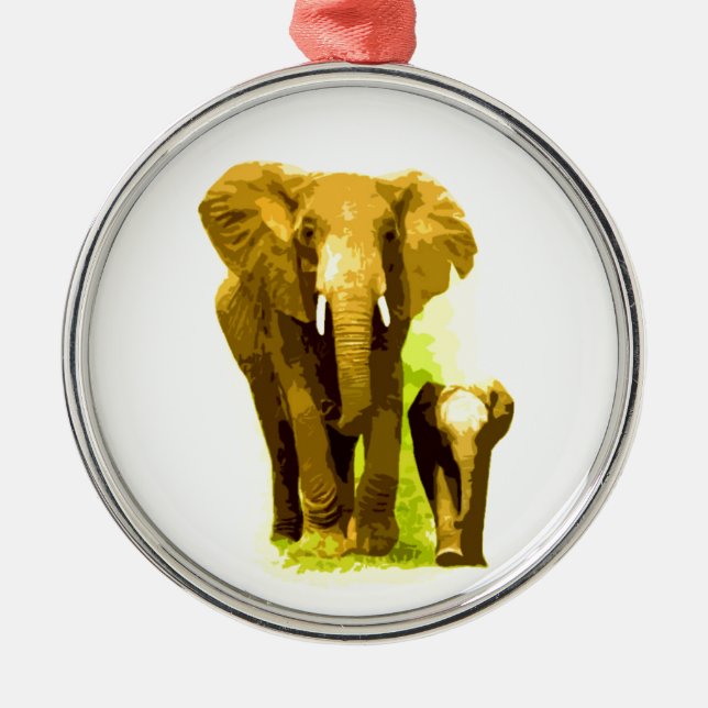 Elephant & Baby Elephant Silbernes Ornament (Vorne)