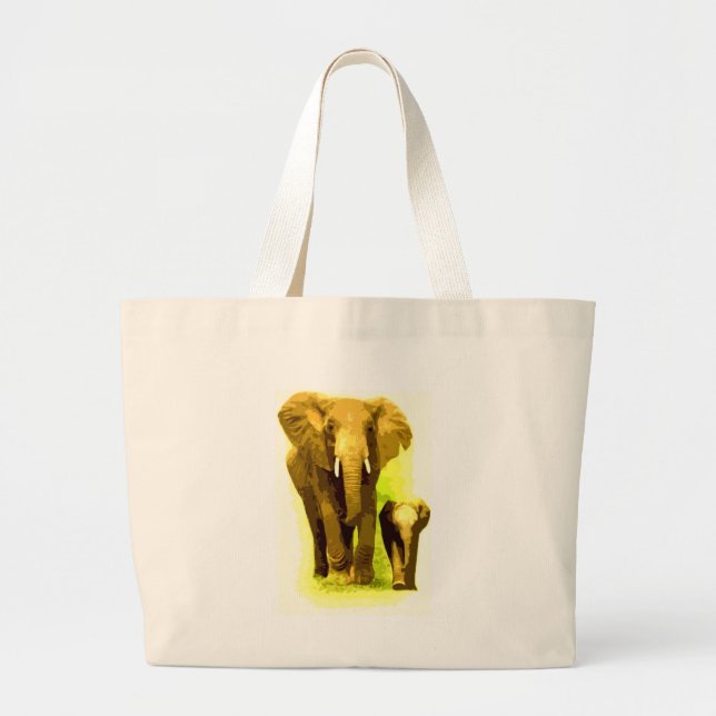 Elephant & Baby Elephant Walking Jumbo Stoffbeutel (Vorne)