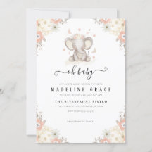 Elephant Baby Girl Baby Shower Einladung