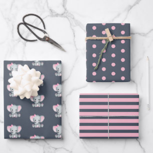 Elephant Baby Girl Baby Shower Geschenkpapier Set