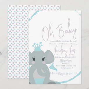 Elephant Baby Girl Elegante Script Baby Shower Einladung