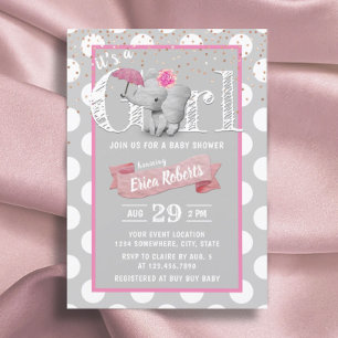 Elephant Baby Girl Niedlich Polka Dot Gray Baby Du Einladung