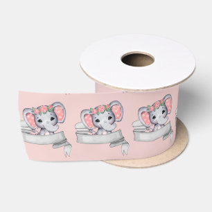 Elephant Baby Girl Pink und Grau Muster Pink Satinband