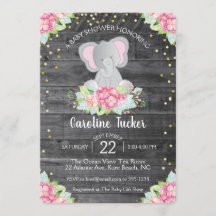 Elephant Baby Girl Shower Rustic Florals