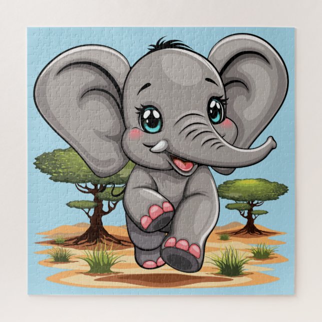Elephant Baby Jumping Happy in African Savannah (Vertikal)