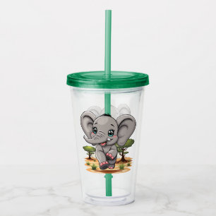 Elephant Baby Jumping Happy in African Savannah Acryltrinkbecher