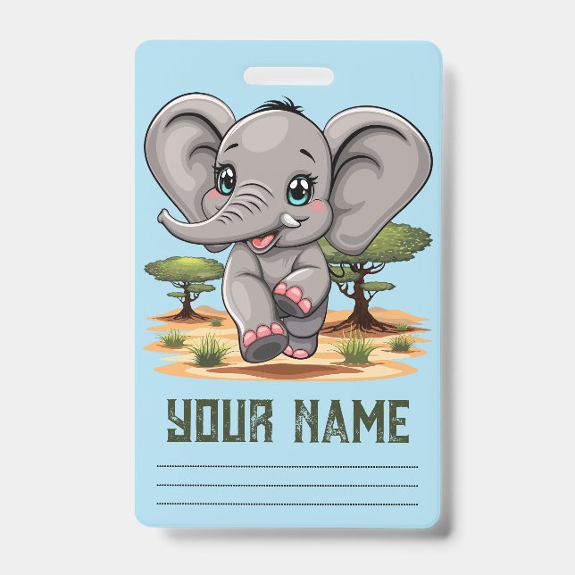 Elephant Baby Jumping Happy in African Savannah Ausweis (Front)