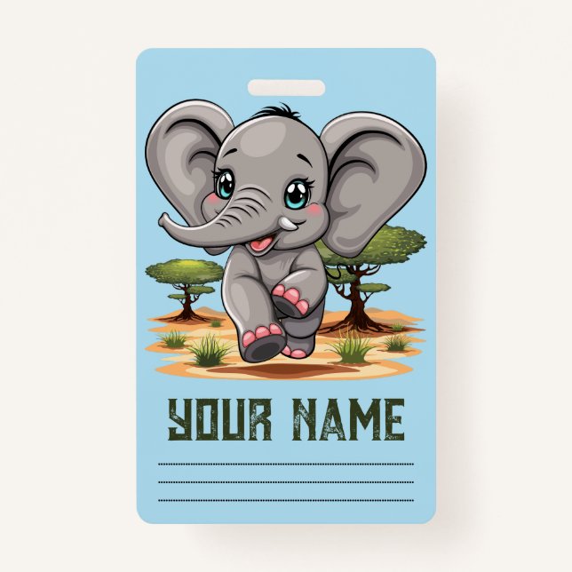 Elephant Baby Jumping Happy in African Savannah Ausweis (Vorderseite)