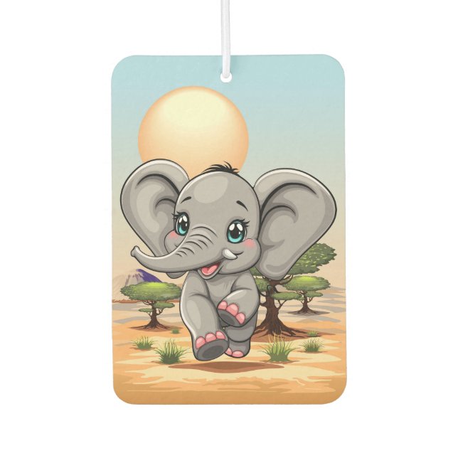 Elephant Baby Jumping Happy in African Savannah Autolufterfrischer (Vorderseite)