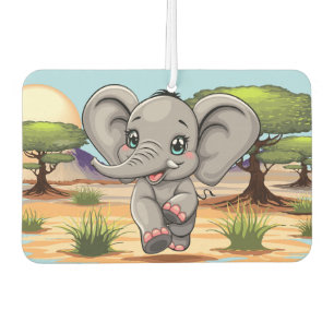 Elephant Baby Jumping Happy in African Savannah Autolufterfrischer