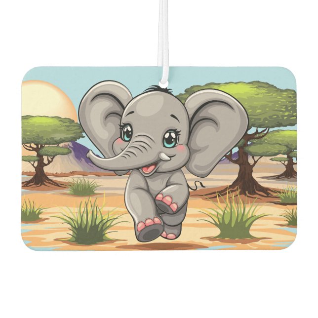 Elephant Baby Jumping Happy in African Savannah Autolufterfrischer (Vorderseite)