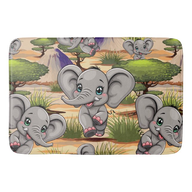 Elephant Baby Jumping Happy in African Savannah Badematte (Vorderseite)