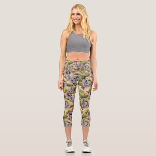 Elephant Baby Jumping Happy in African Savannah Capri Leggings