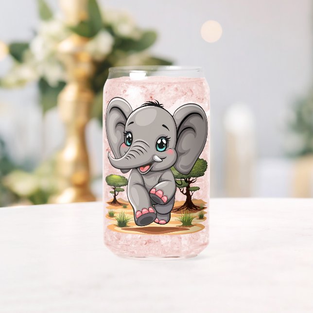 Elephant Baby Jumping Happy in African Savannah Dosenglas (Insitu (Hochzeit))