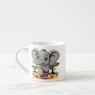 Elephant Baby Jumping Happy in African Savannah Espressotasse