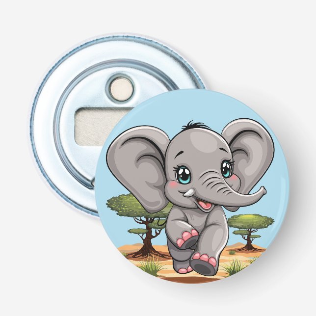 Elephant Baby Jumping Happy in African Savannah Flaschenöffner (Vorderseite)