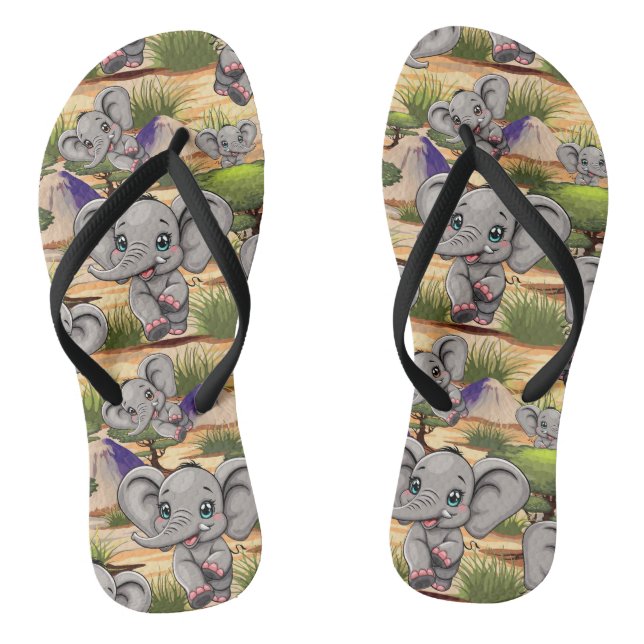 Elephant Baby Jumping Happy in African Savannah Flip Flops (Fußbett)