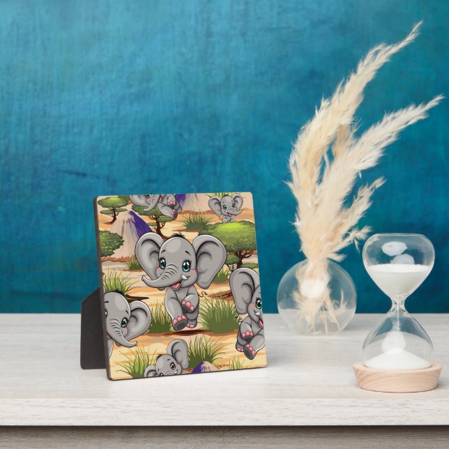 Elephant Baby Jumping Happy in African Savannah Fotoplatte (InSitu)