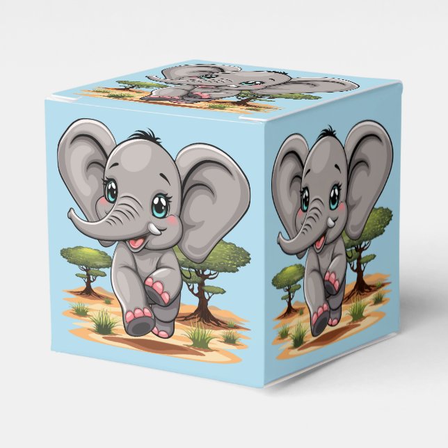 Elephant Baby Jumping Happy in African Savannah Geschenkschachtel (Vorderseite)