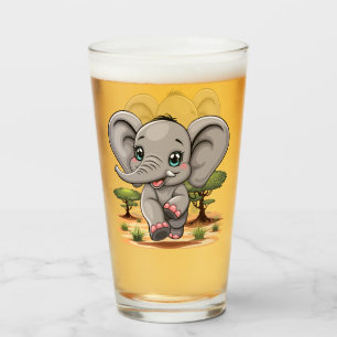 Elephant Baby Jumping Happy in African Savannah Glas