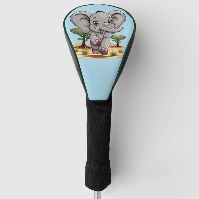 Elephant Baby Jumping Happy in African Savannah Golf Headcover (Vorderseite)
