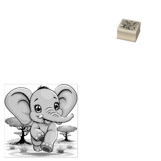 Elephant Baby Jumping Happy in African Savannah Gummistempel (Stempel)