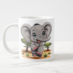Elephant Baby Jumping Happy in African Savannah Jumbo-Tasse