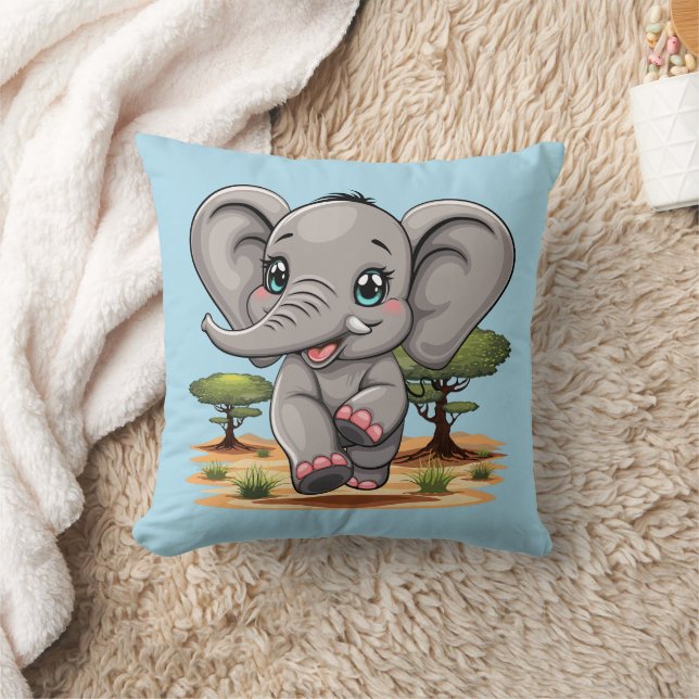 Elephant Baby Jumping Happy in African Savannah Kissen (Decke)