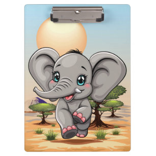 Elephant Baby Jumping Happy in African Savannah Klemmbrett