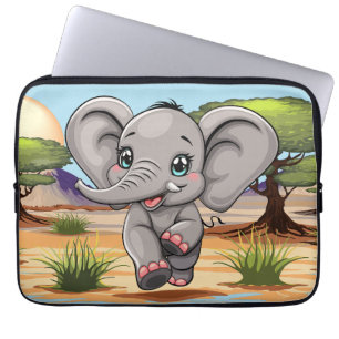 Elephant Baby Jumping Happy in African Savannah Laptopschutzhülle