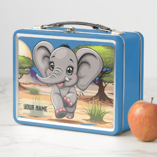 Elephant Baby Jumping Happy in African Savannah Metall Brotdose