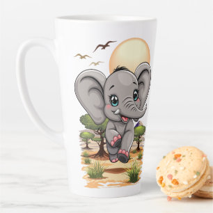 Elephant Baby Jumping Happy in African Savannah Milchtasse