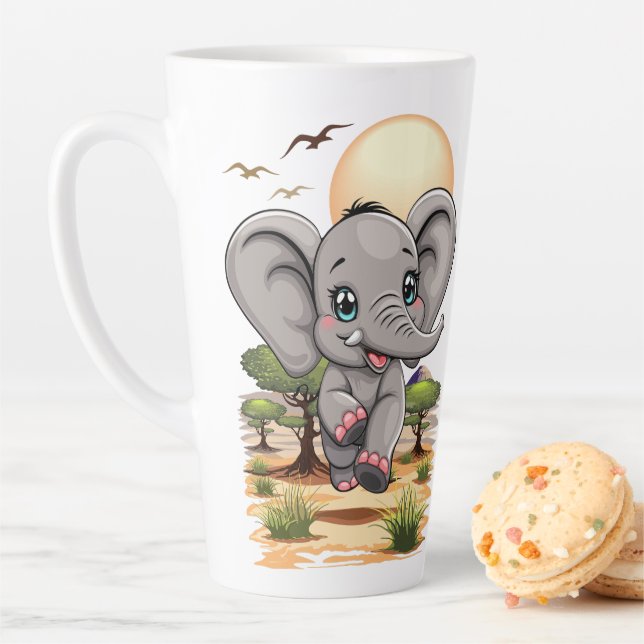 Elephant Baby Jumping Happy in African Savannah Milchtasse (Beispiel)