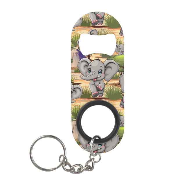 Elephant Baby Jumping Happy in African Savannah Mini Flaschenöffner (Vorderseite)