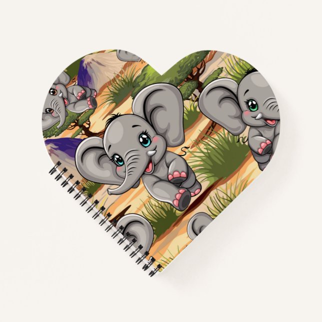 Elephant Baby Jumping Happy in African Savannah Notizbuch (Vorderseite)