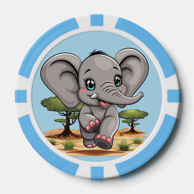 Elephant Baby Jumping Happy in African Savannah Pokerchips (Vorderseite)