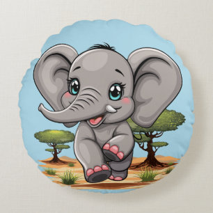 Elephant Baby Jumping Happy in African Savannah Rundes Kissen