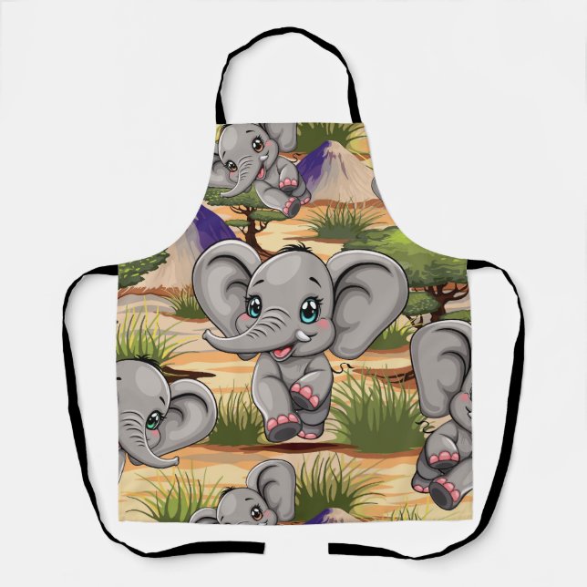 Elephant Baby Jumping Happy in African Savannah Schürze (Vorderseite)
