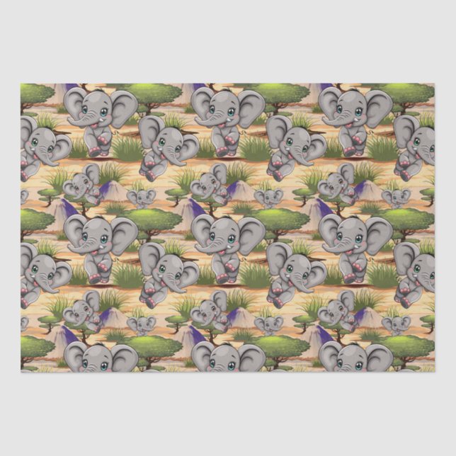 Elephant Baby Jumping Happy in African Savannah Seidenpapier (Vorderseite)