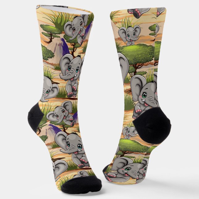 Elephant Baby Jumping Happy in African Savannah Socken (Gewinkelt)